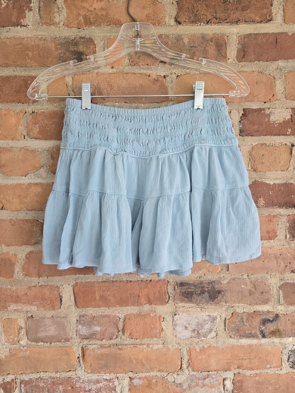 Garage Light Blue Smocked Tiered Mini Skirt